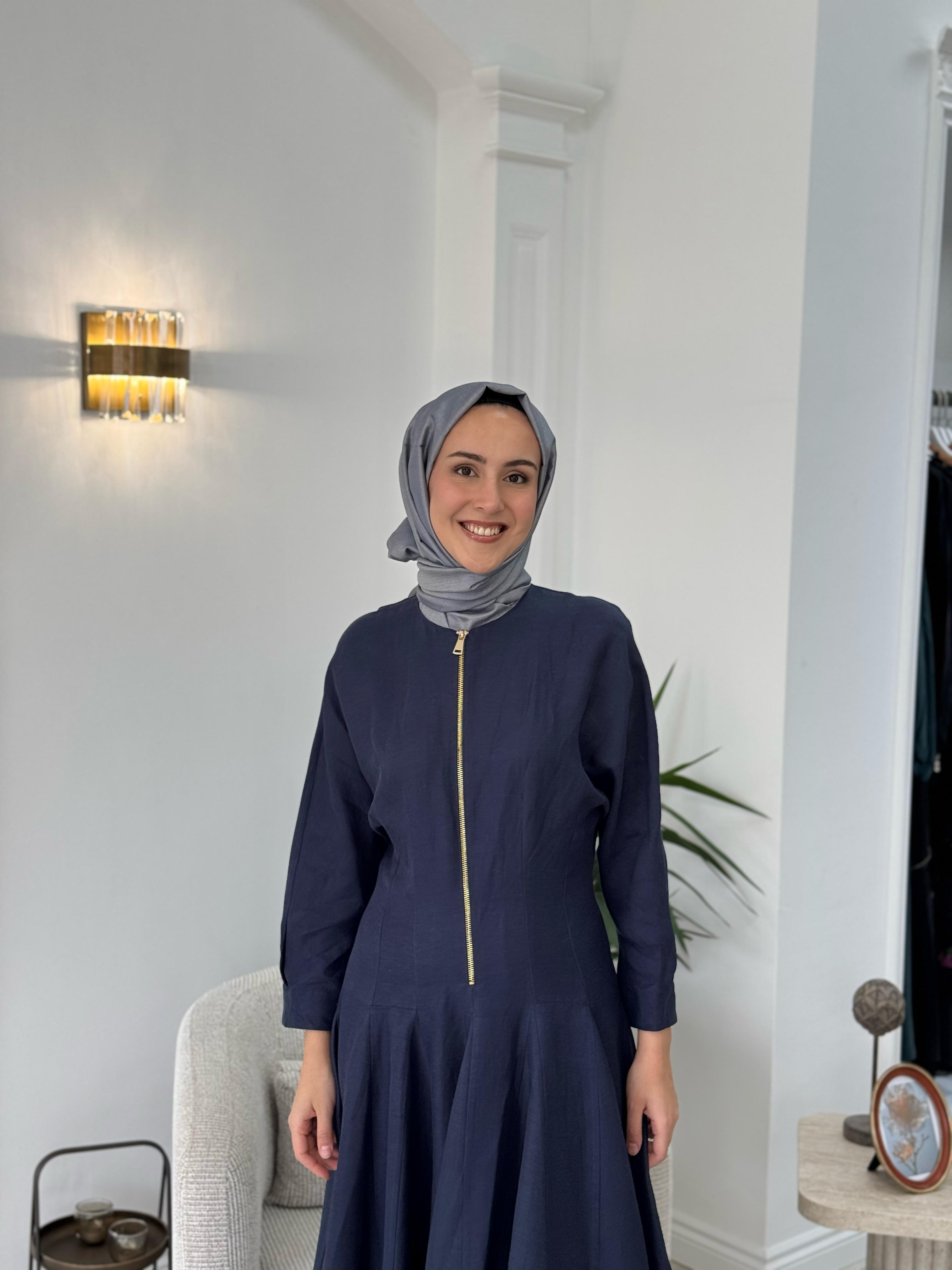 Vuu Fermuarlı Kloş Elbise Lacivert 25ssv4003