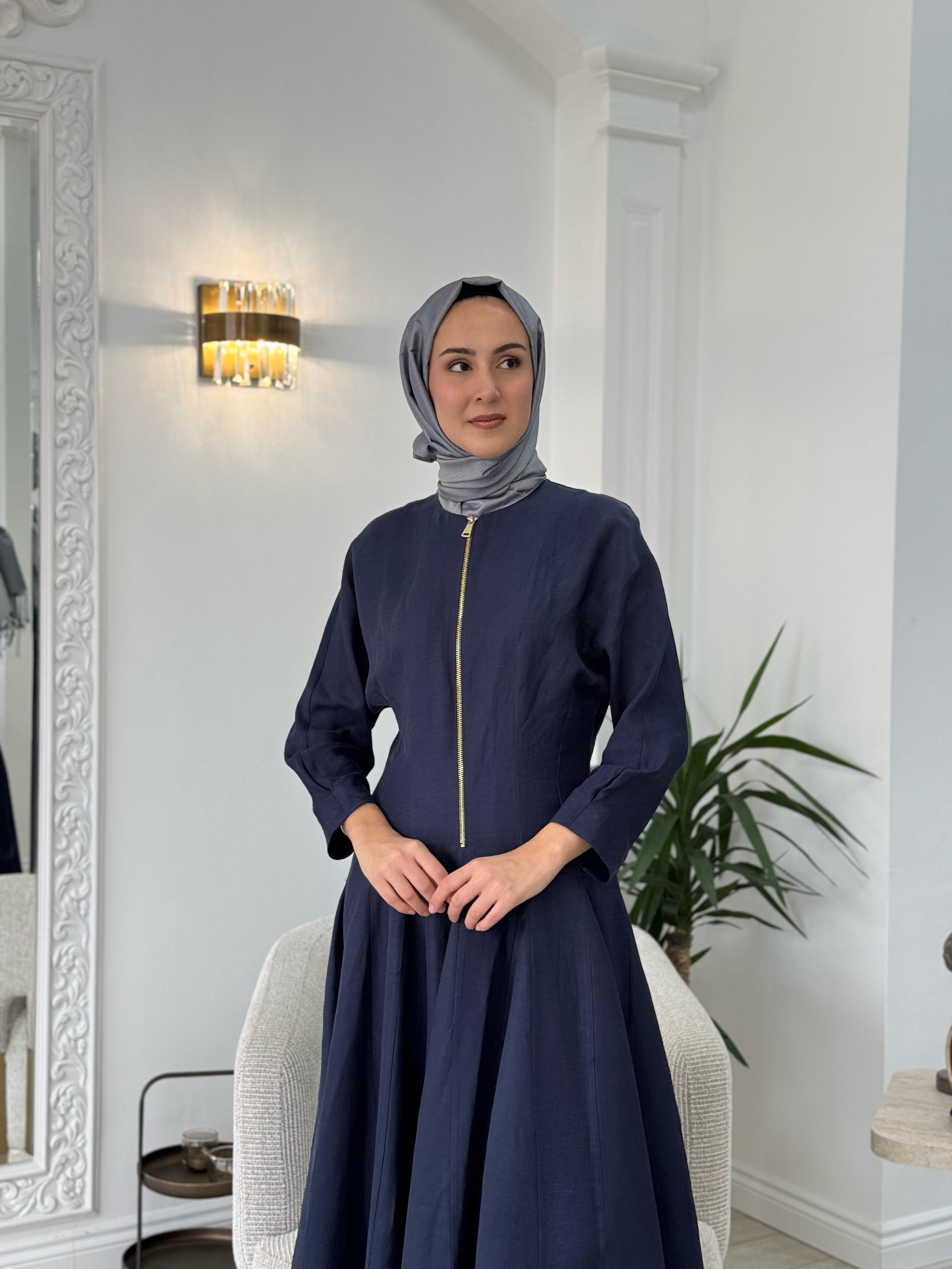 Vuu Fermuarlı Kloş Elbise Lacivert 25ssv4003