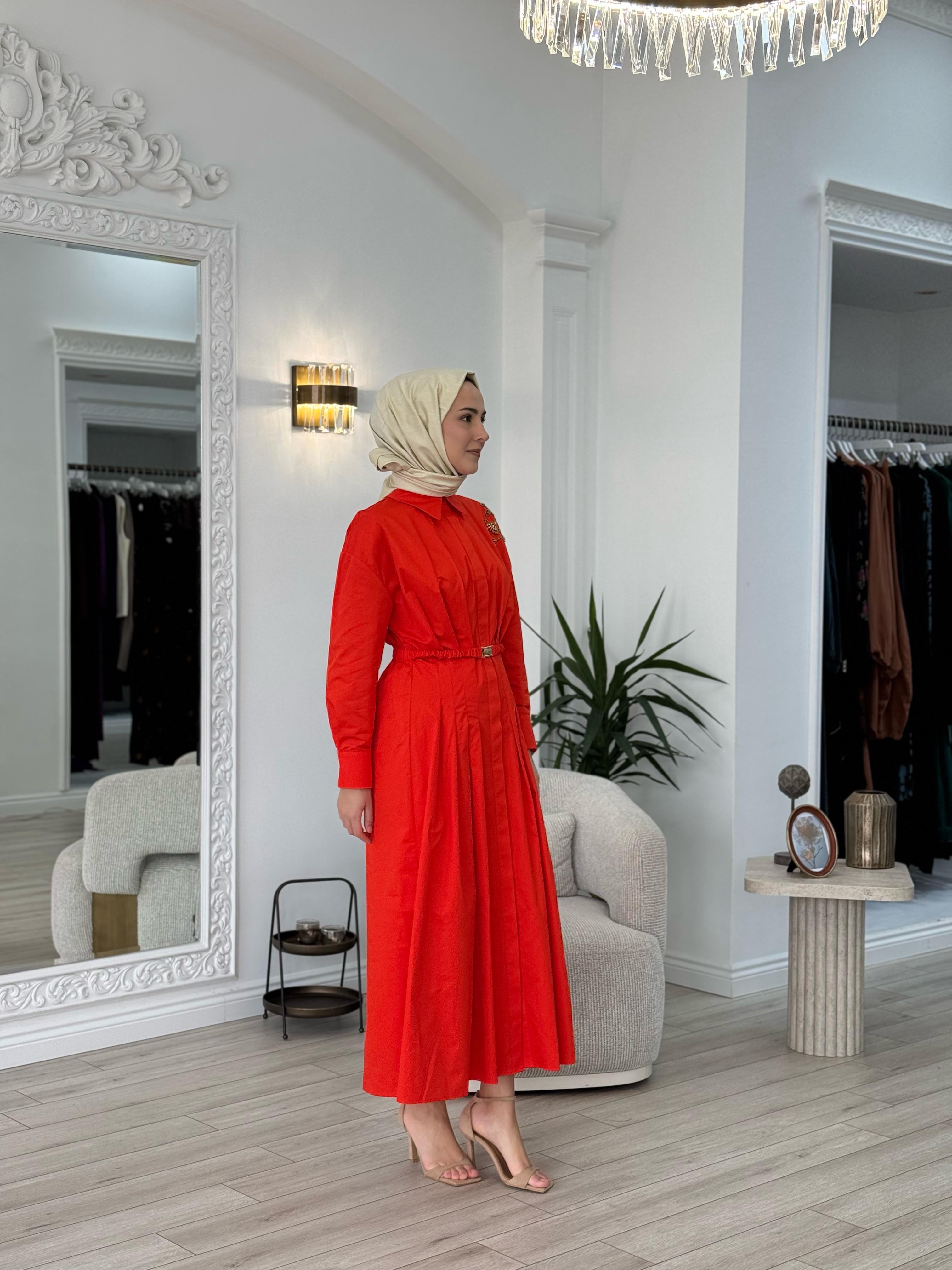 Vuu Koton Önü Pileli Elbise Mercan 25ssv4010