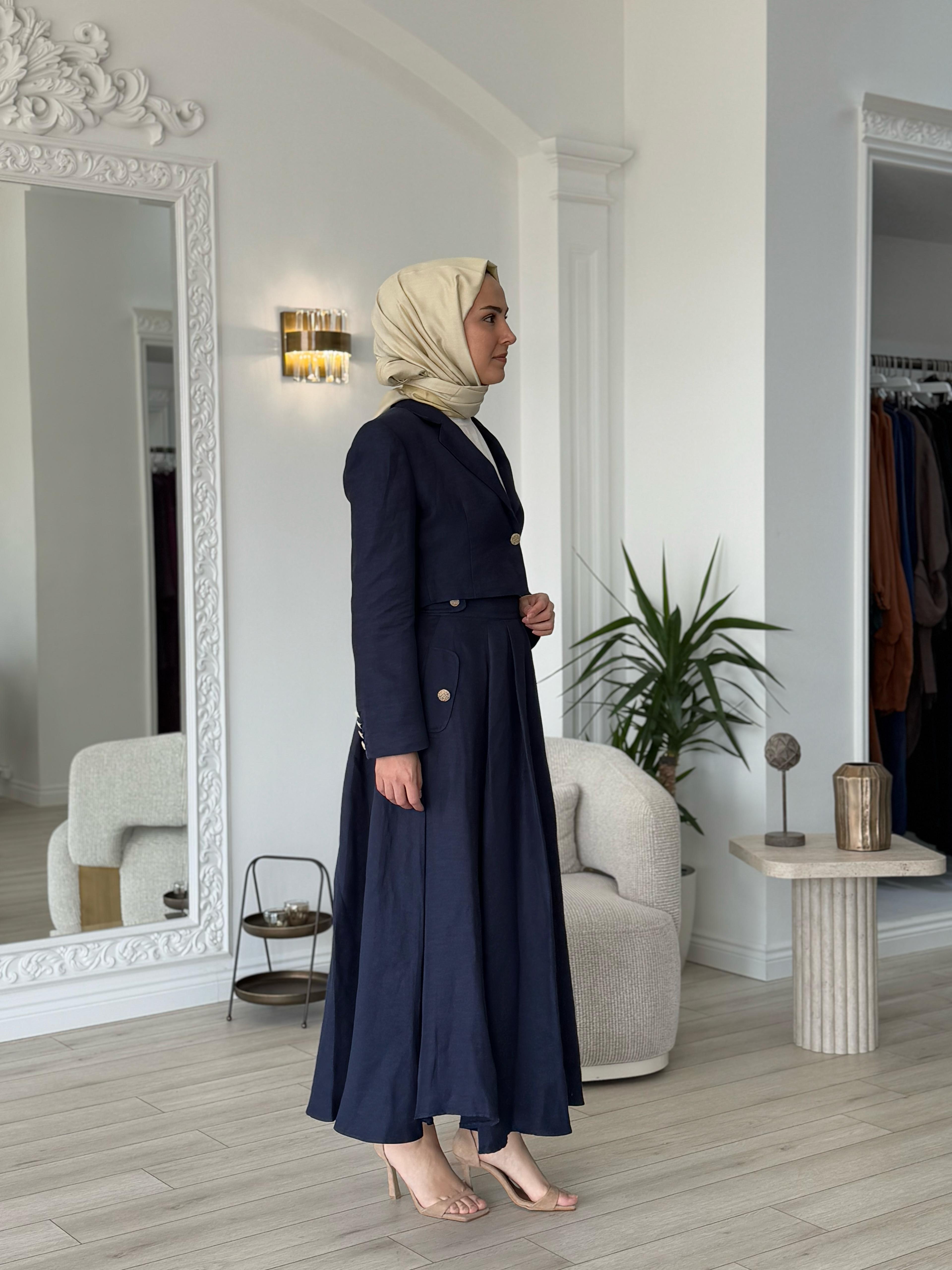Vuu Mini Keten Ceket Etek Takım 25ssv3014