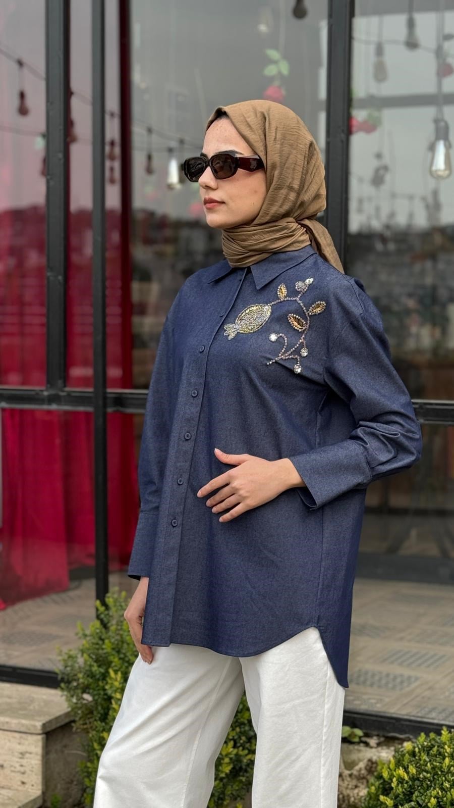 VUU Oversize Kot Denim İşlemeli Gömlek 26ss1033