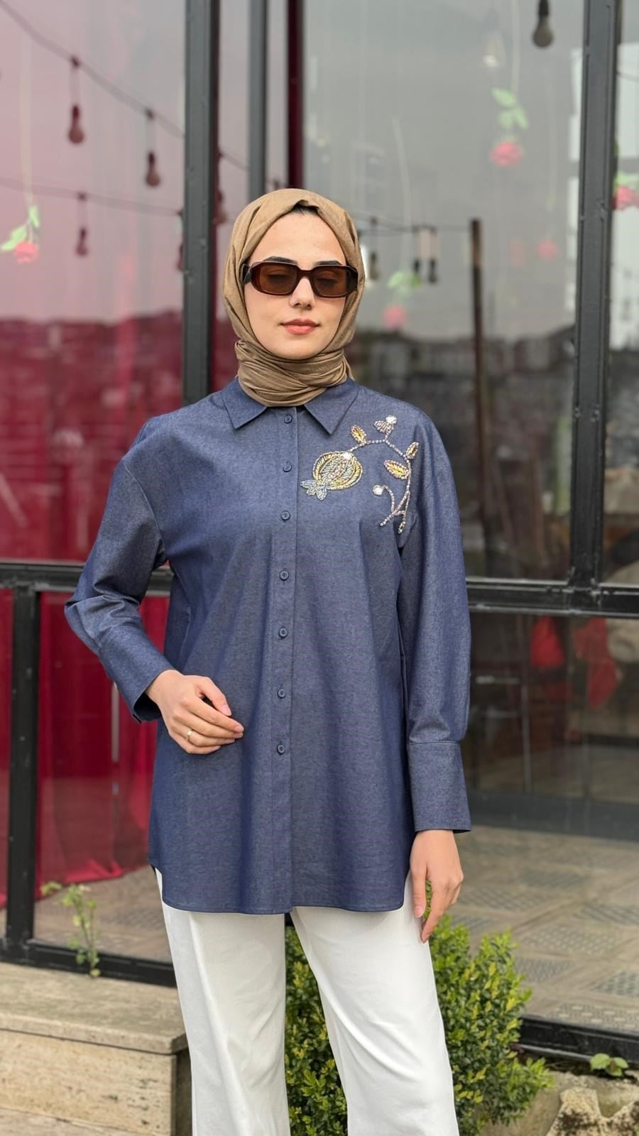 VUU Oversize Kot Denim İşlemeli Gömlek 26ss1033