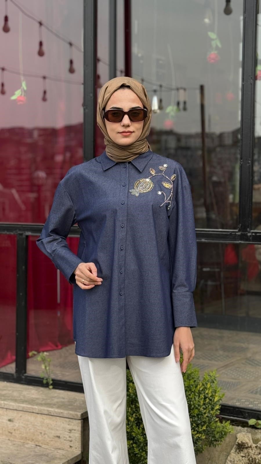 VUU Oversize Kot Denim İşlemeli Gömlek 26ss1033