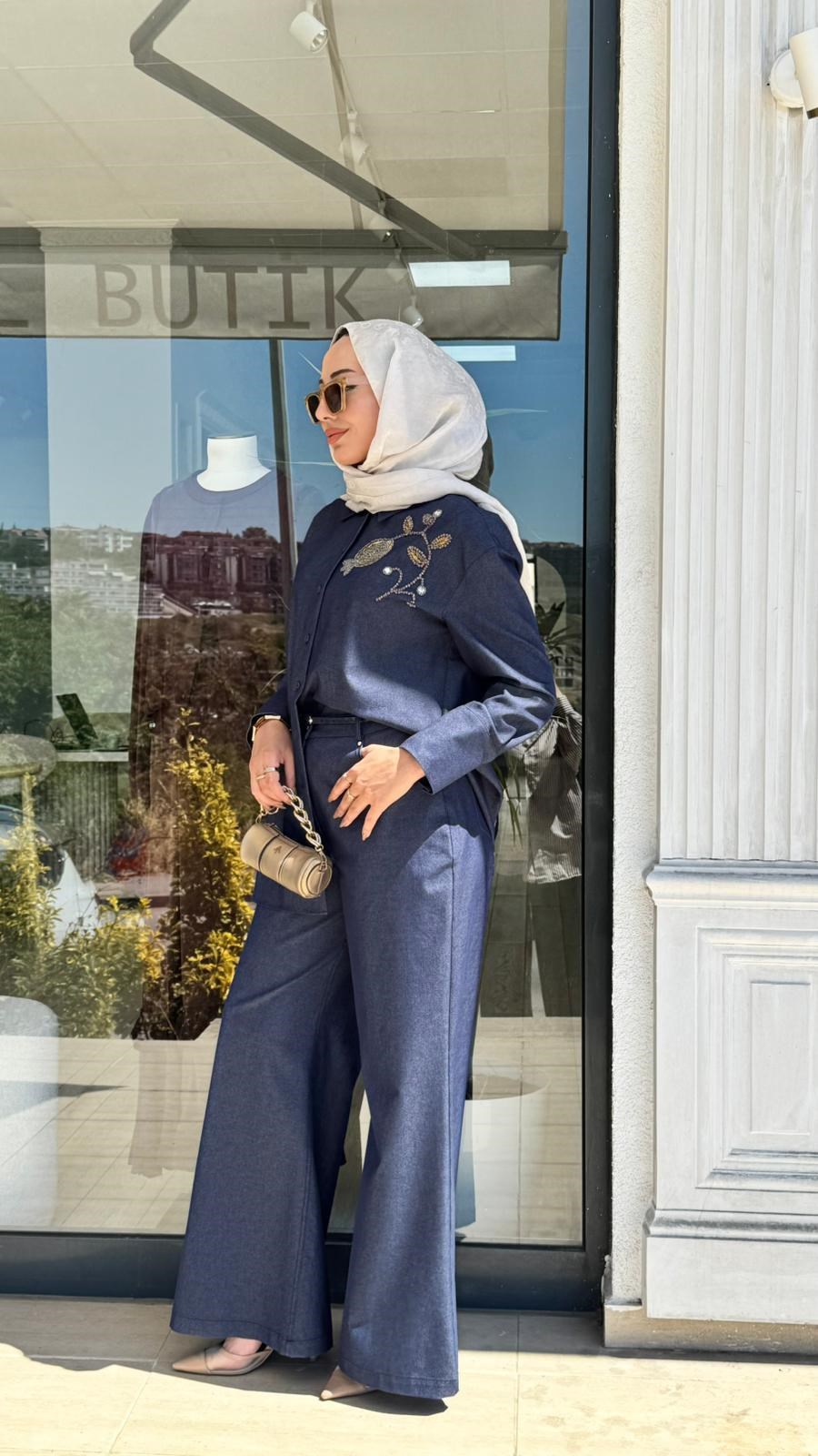 VUU Oversize Kot Denim İşlemeli Gömlek 26ss1033