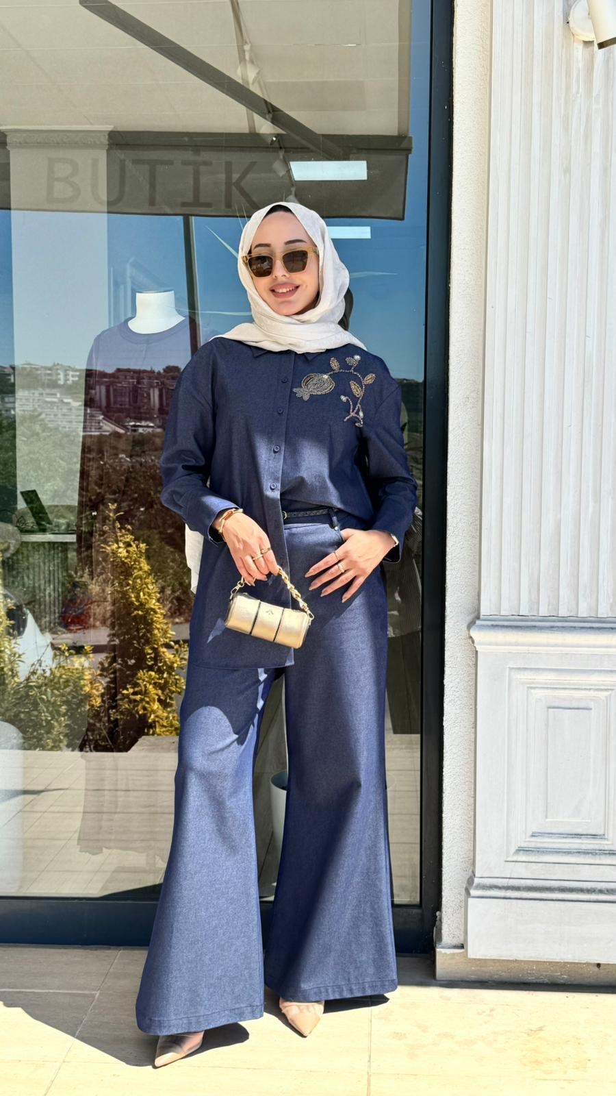 VUU Oversize Kot Denim İşlemeli Gömlek 26ss1033