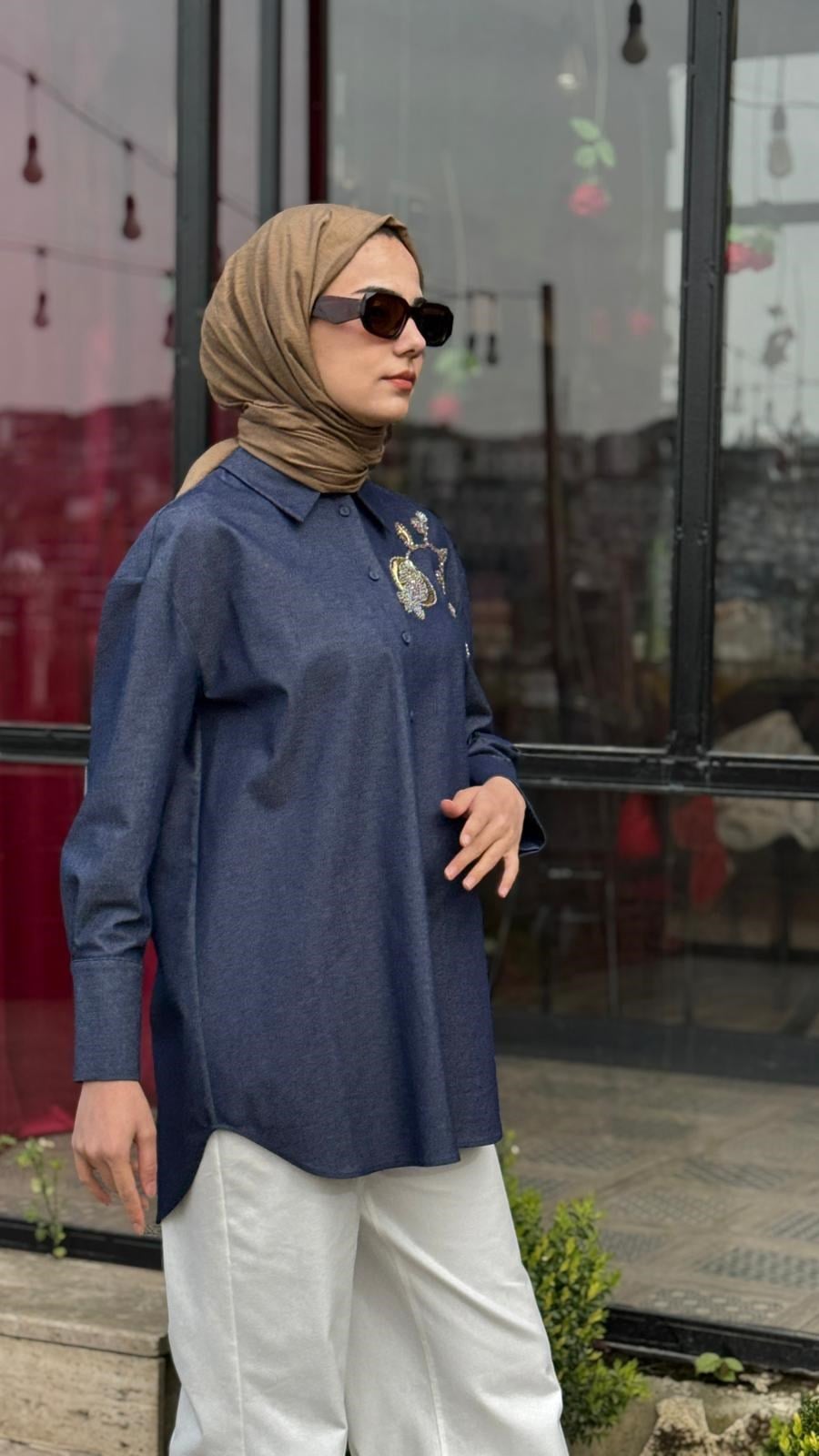 VUU Oversize Kot Denim İşlemeli Gömlek 26ss1033