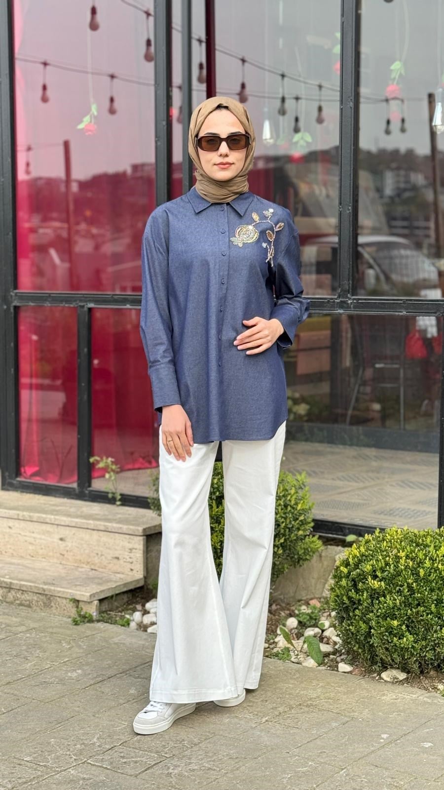 VUU Oversize Kot Denim İşlemeli Gömlek 26ss1033