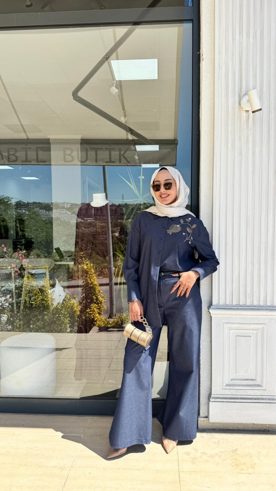 VUU Oversize Kot Denim İşlemeli Gömlek 26ss1033
