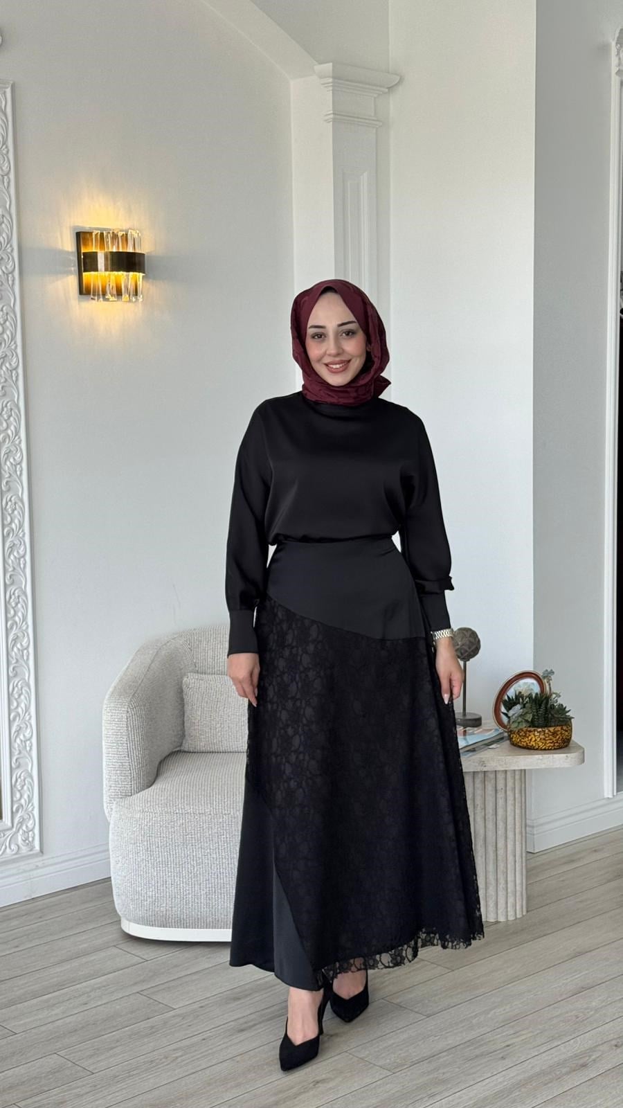 Zems Dantelli Saten Takım 2T079