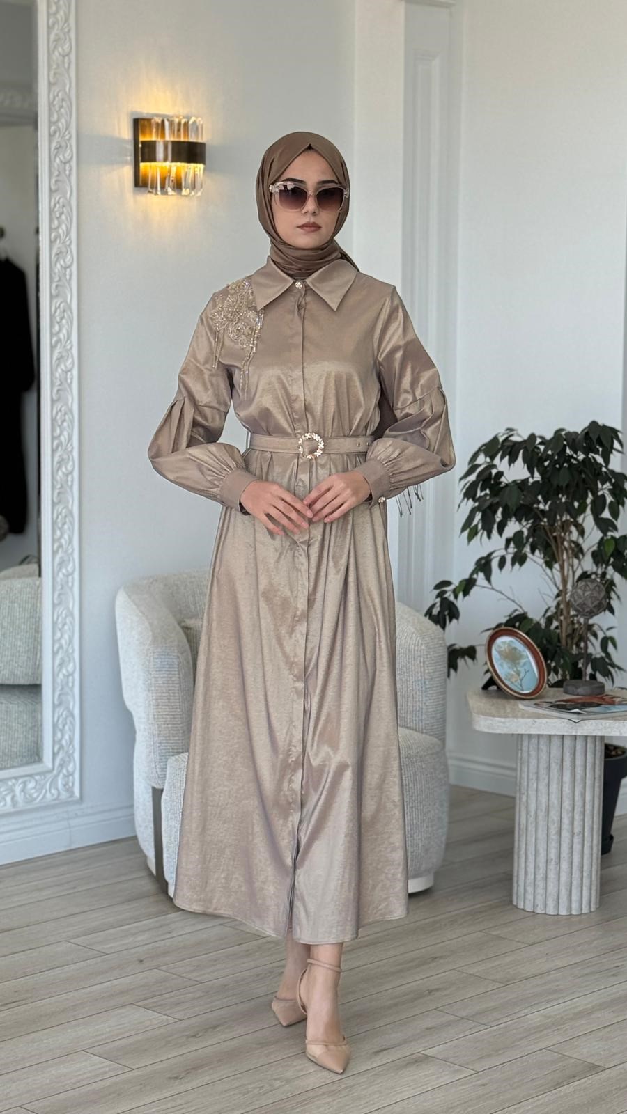 Zems İşlemeli Gömlek Elbise 2822