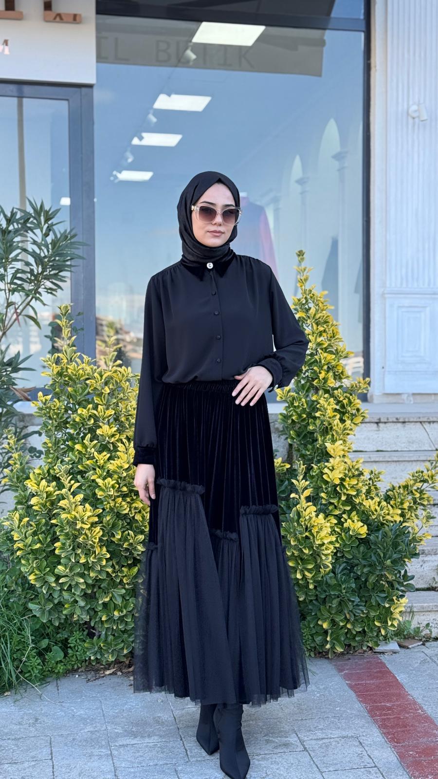 Zems Kadife Detaylı Etekli Takım 2791