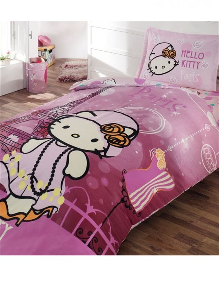Hello Kitty Lisanslı Tek Kişilik Nevresim Paris