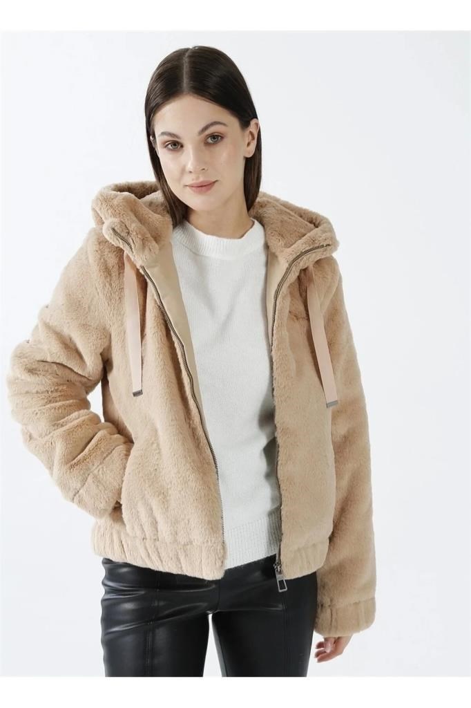  15260047- ONLVIDA FUR HOODED JACKET HUMUS KADIN MONT