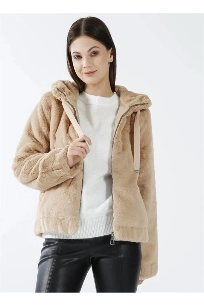  15260047- ONLVIDA FUR HOODED JACKET HUMUS KADIN MONT