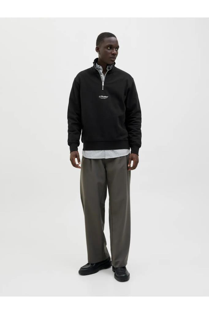 12278793 JJESOHO SWEAT QAT ZIP BLACK ERKEK SWEATSHİRT