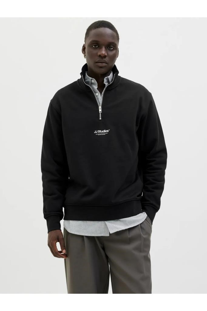 12278793 JJESOHO SWEAT QAT ZIP BLACK ERKEK SWEATSHİRT