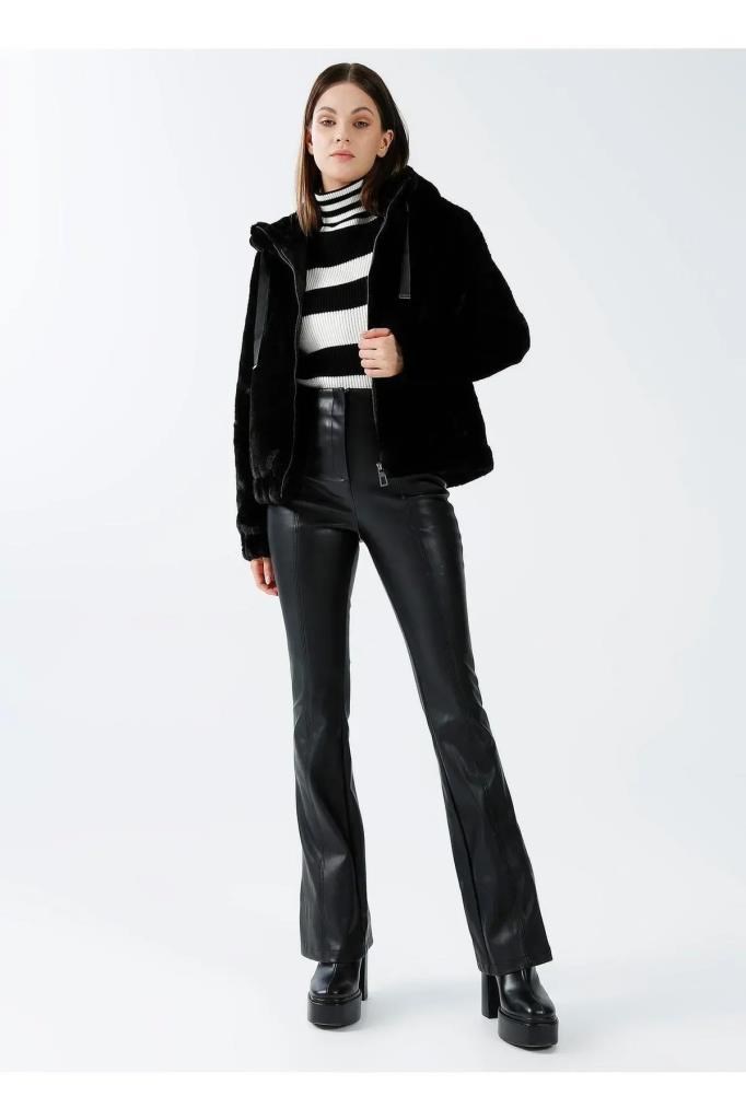 15260047- ONLVIDA FUR HOODED JACKET BLACK KADIN MONT