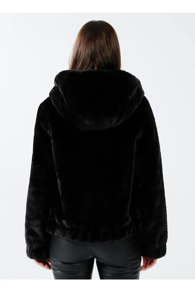 15260047- ONLVIDA FUR HOODED JACKET BLACK KADIN MONT