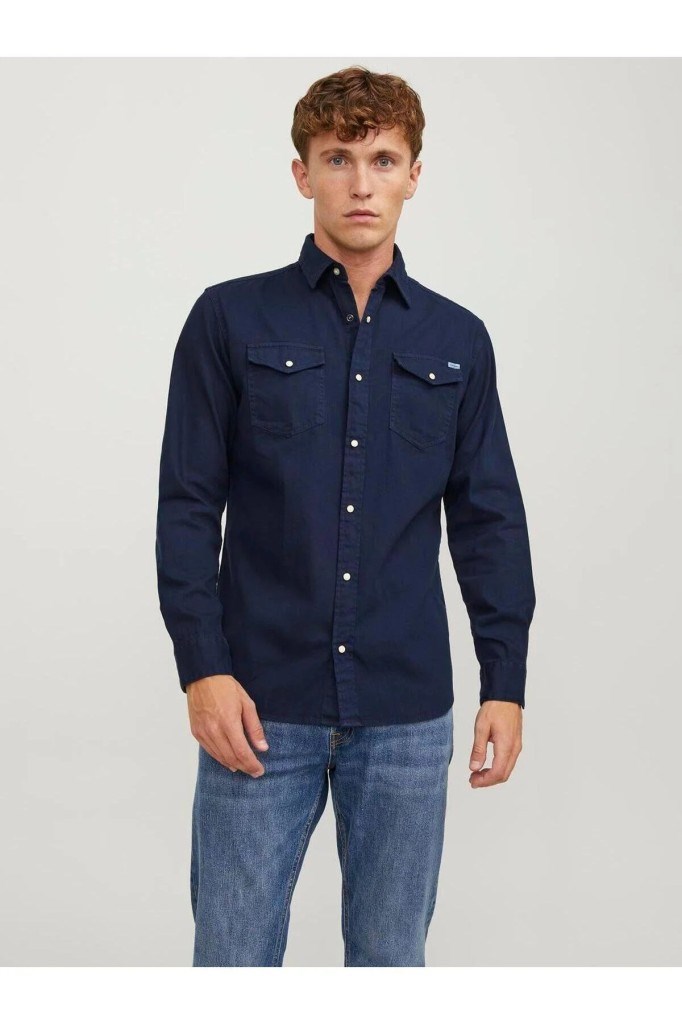 Jack&Jones 12138115 JJESHERIDAN SHIRT L/S DARK NAVY ERKEK GÖMLEK