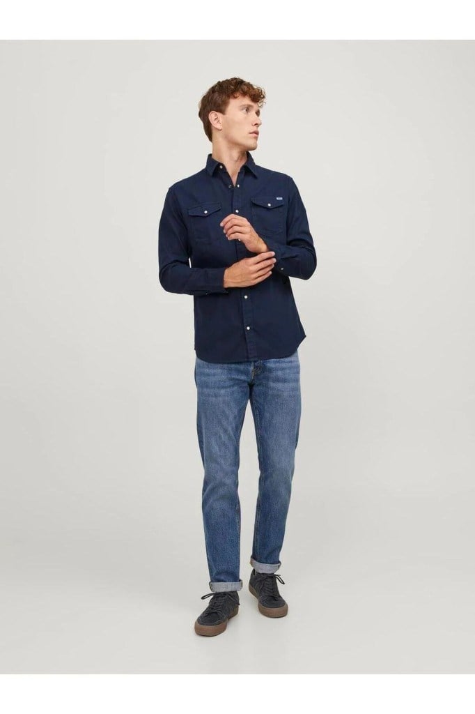 Jack&Jones 12138115 JJESHERIDAN SHIRT L/S DARK NAVY ERKEK GÖMLEK
