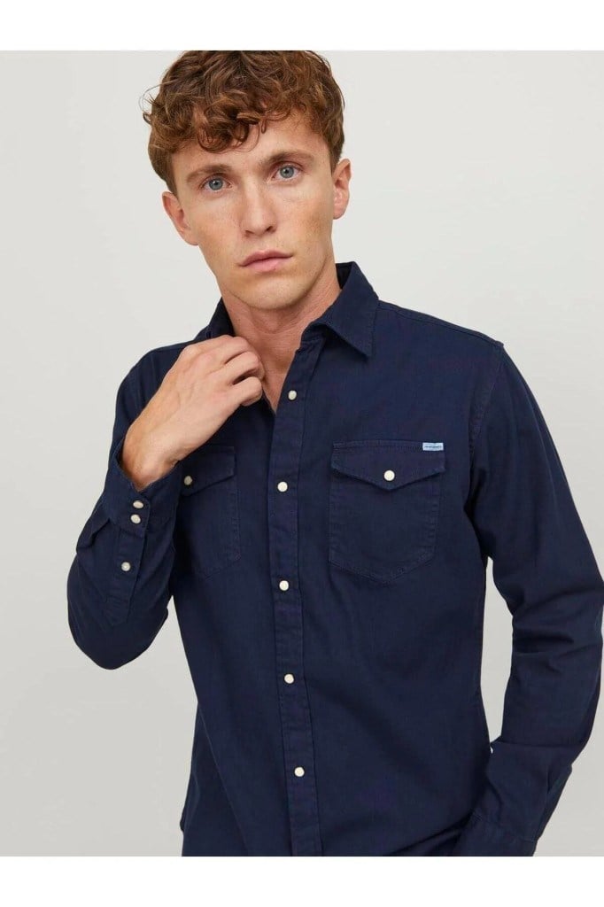 Jack&Jones 12138115 JJESHERIDAN SHIRT L/S DARK NAVY ERKEK GÖMLEK