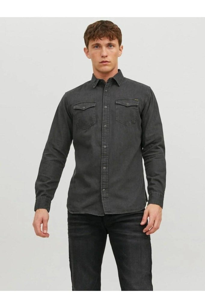 Jack&Jones 12138115 JJESHERIDAN SHIRT L/S BLACK DENIM ERKEK GÖMLEK