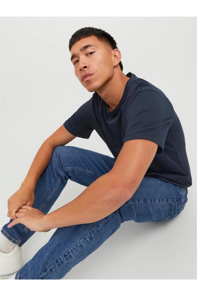 Jack&Jones 12156101 JJEORGANIC TEE SS O-NECK NAVY ERKEK T-SHİRT