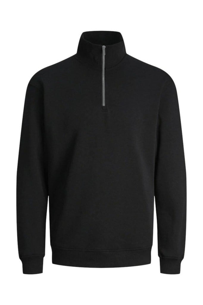 Jack&Jones 12250747 JJEBRADLEY SWEAT HALF ZIP BLACK ERKEK SWEATSHİRT