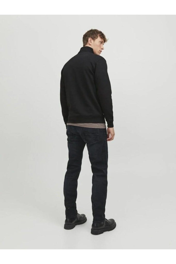 Jack&Jones 12250747 JJEBRADLEY SWEAT HALF ZIP BLACK ERKEK SWEATSHİRT