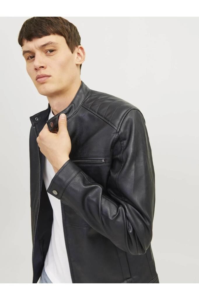 Jack&Jones 12261196 JJEDYLAN PU BIKER JACKET BLACK ERKEK CEKET