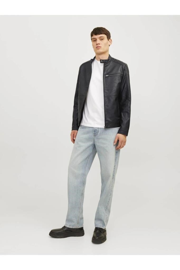 Jack&Jones 12261196 JJEDYLAN PU BIKER JACKET BLACK ERKEK CEKET