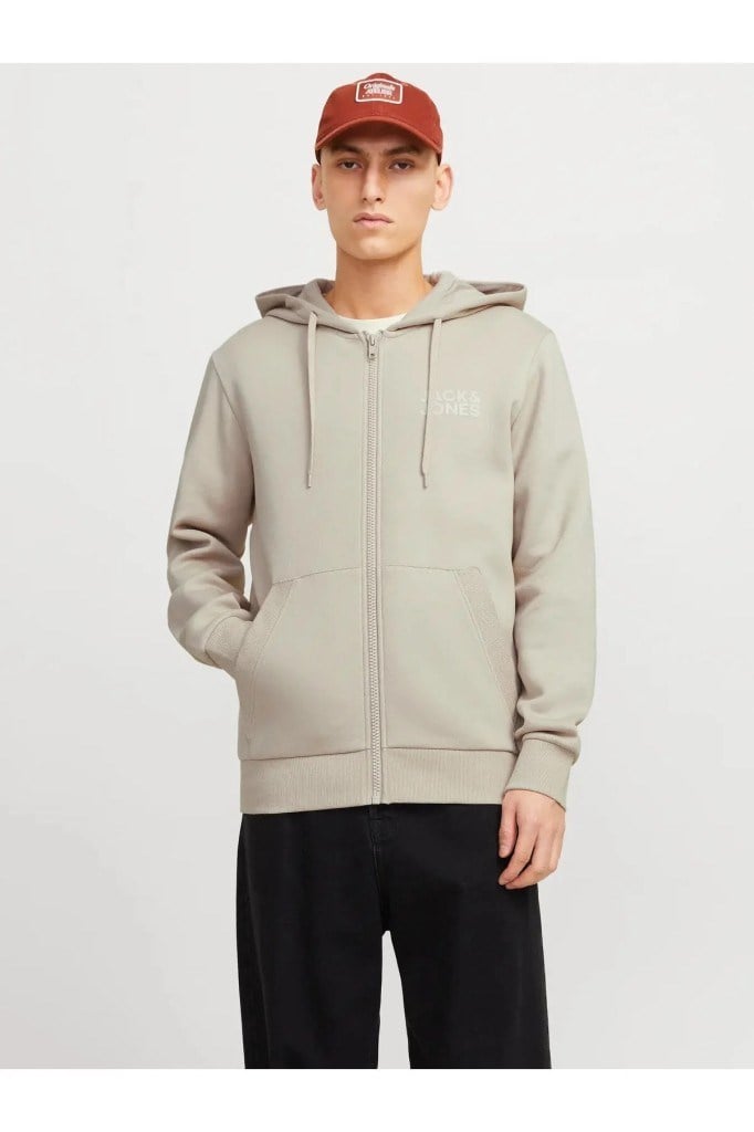 Jack&Jones 12265177 JJECORP LOGO SWEAT ZIP HOOD MOONBEAM SWEAT
