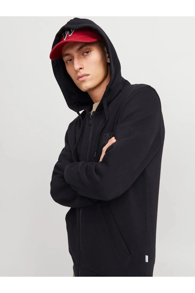 Jack&Jones 12265177 JJECORP LOGO SWEAT ZIP HOOD BLACK SWEAT