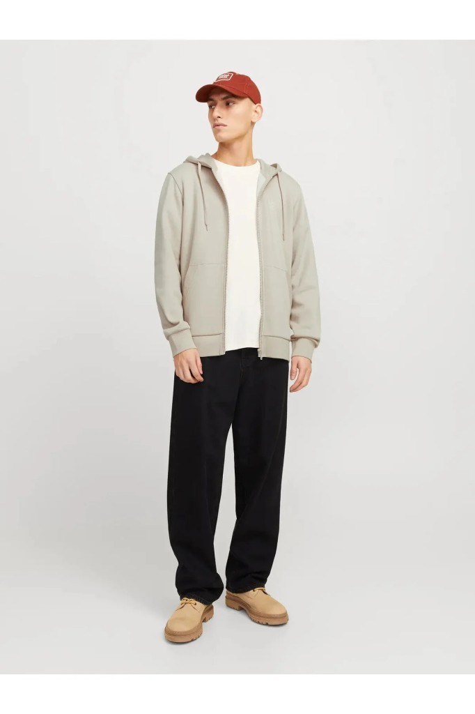 Jack&Jones 12265177 JJECORP LOGO SWEAT ZIP HOOD MOONBEAM SWEAT