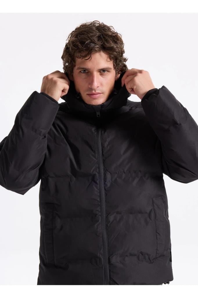 Jack&Jones 12278749 JJESOHO PUFFER HOOD BLACK ERKEK MONT