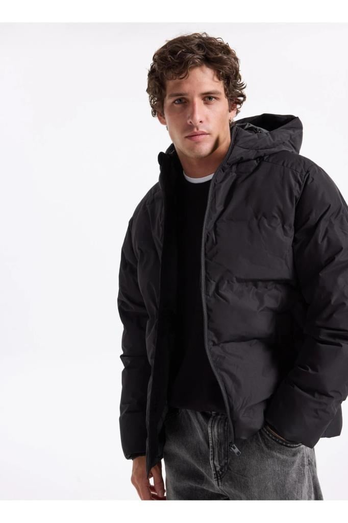 Jack&Jones 12278749 JJESOHO PUFFER HOOD BLACK ERKEK MONT