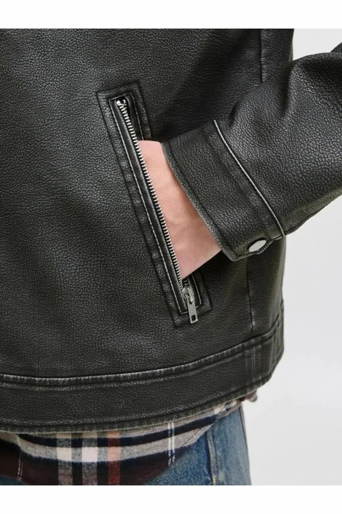 Jack&Jones 12278839 JJECASABLANCA PU JACKET BLACK ERKEK CEKET