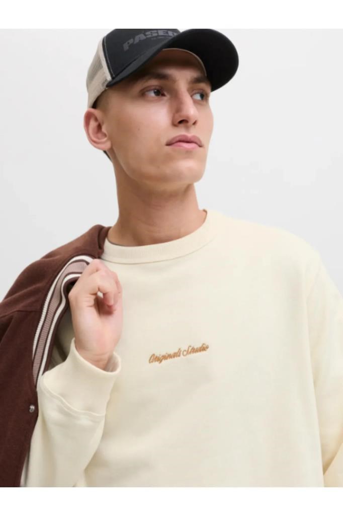 Jack&Jones 12282893 JORNORREBRO EMB SWEAT ANTIQUE WHITE ERKEK SWEATSHİRT