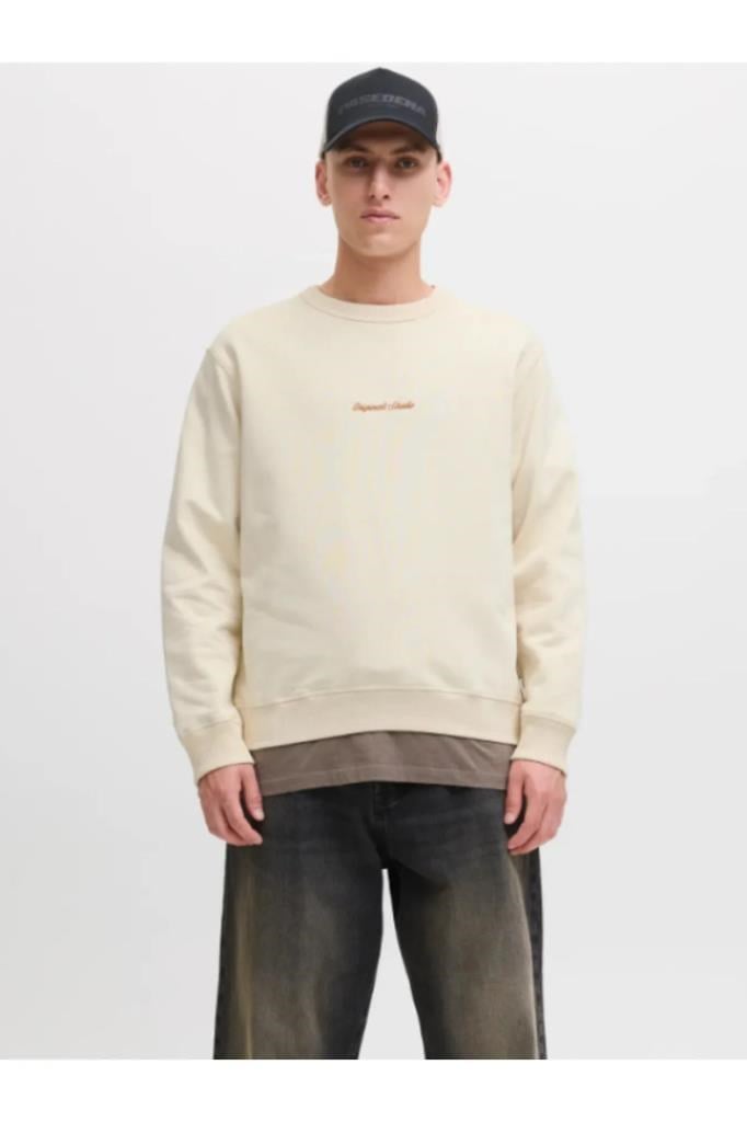 Jack&Jones 12282893 JORNORREBRO EMB SWEAT ANTIQUE WHITE ERKEK SWEATSHİRT