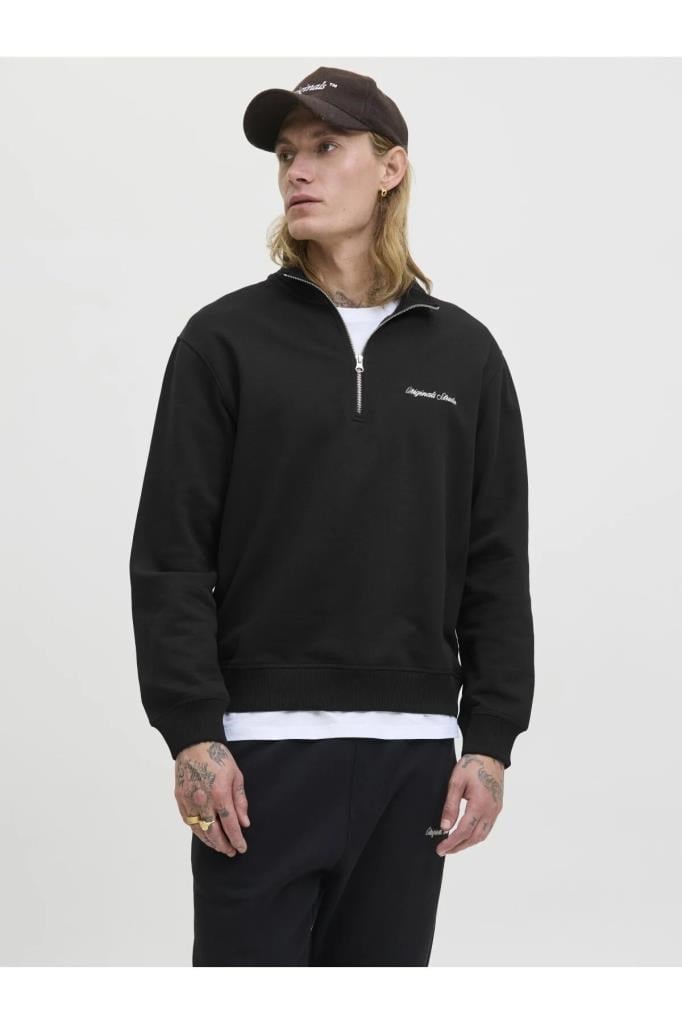 Jack&Jones 12282899 JORNORREBRO EMB SWEAT BLACK ERKEK SWEATSHİRT