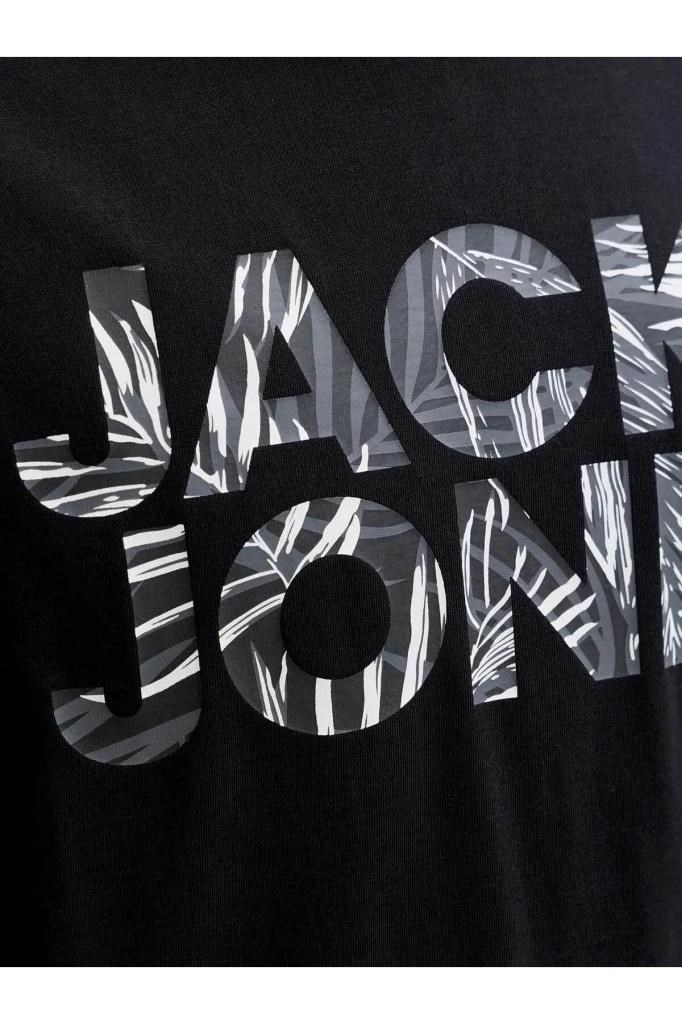 Jack&Jones 12288536 JJEJEFF LOGO TEE SS SN BLACK ERKEK T-SHİRT