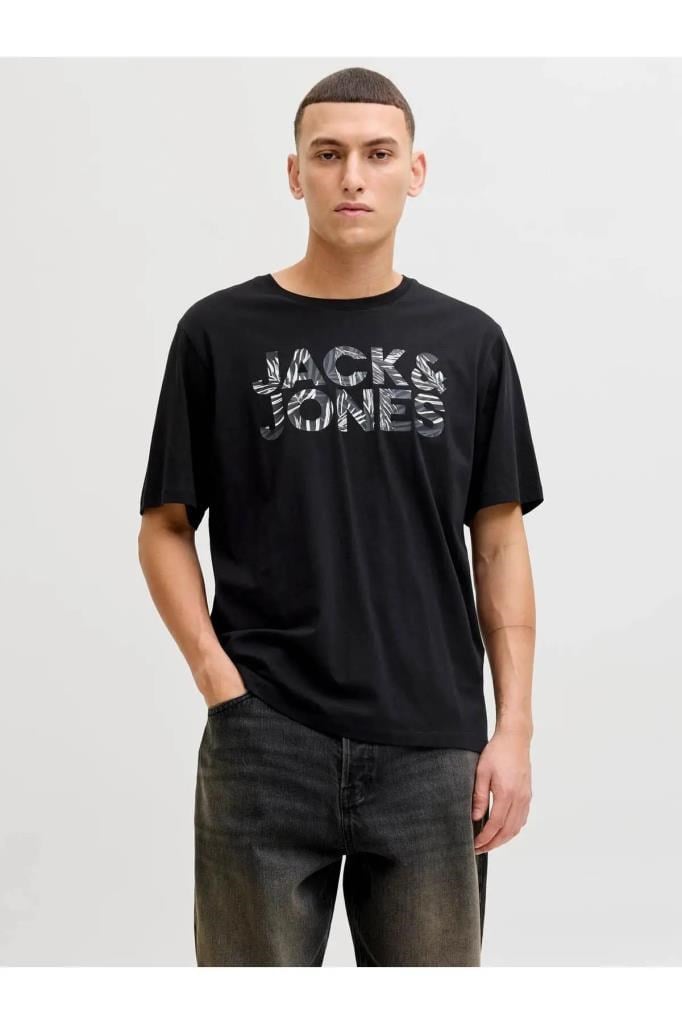 Jack&Jones 12288536 JJEJEFF LOGO TEE SS SN BLACK ERKEK T-SHİRT