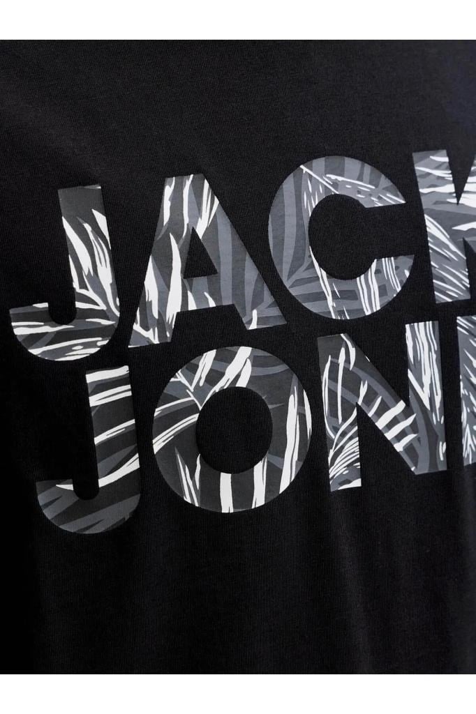 Jack&Jones 12288536 JJEJEFF LOGO TEE SS SN BLACK ERKEK T-SHİRT
