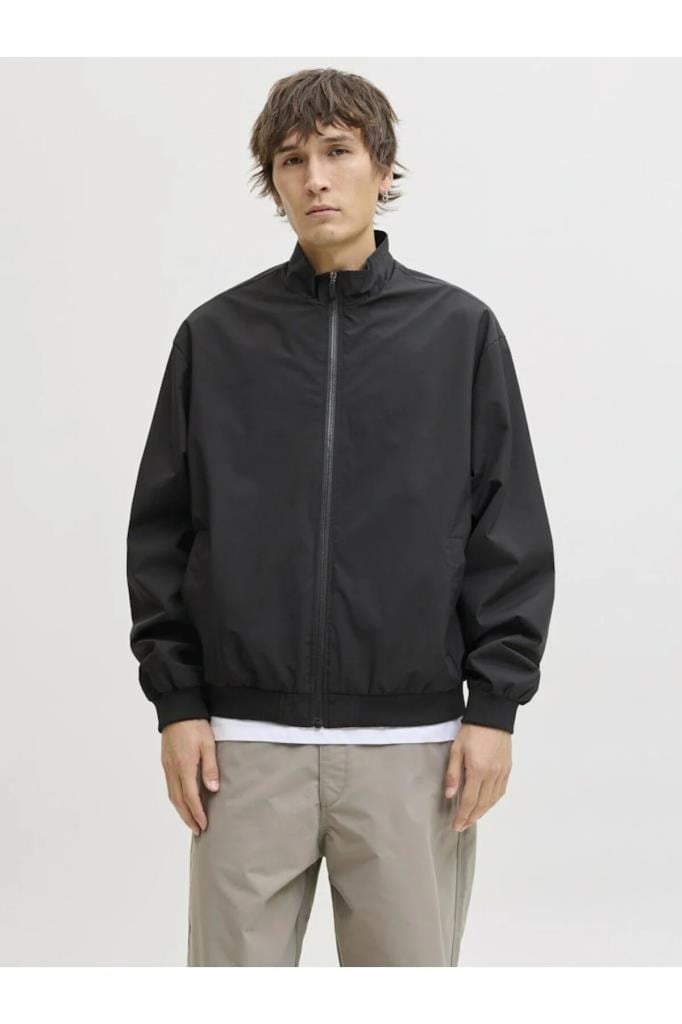 Jack&Jones 12288895 JJECHARGE COLLAR BOMBER BLACK ERKEK CEKET