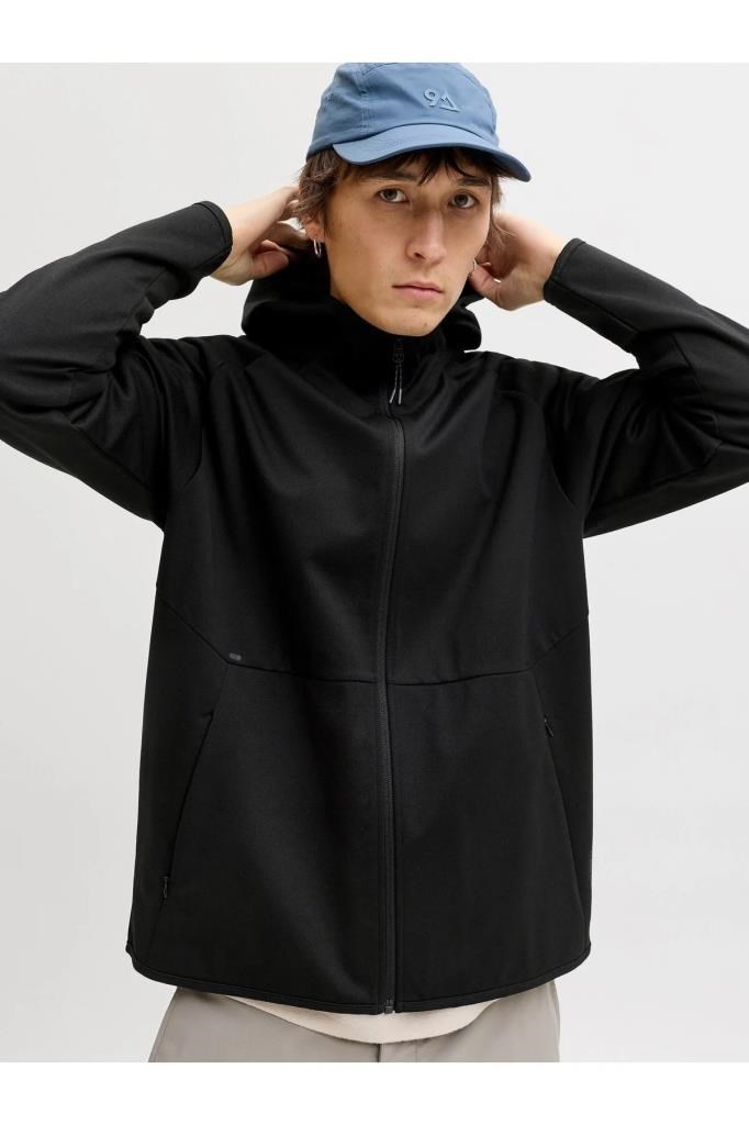 Jack&Jones 12289209 JJEBASE SWEAT ZIP HOOD SN BLACK ERKEK SWEATSHİRT