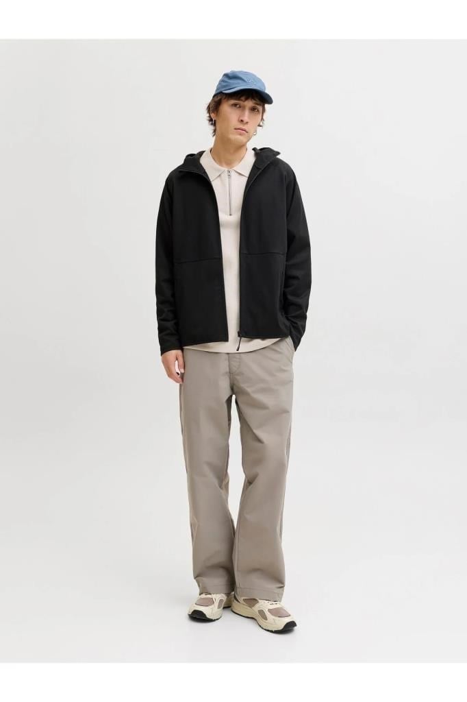 Jack&Jones 12289209 JJEBASE SWEAT ZIP HOOD SN BLACK ERKEK SWEATSHİRT