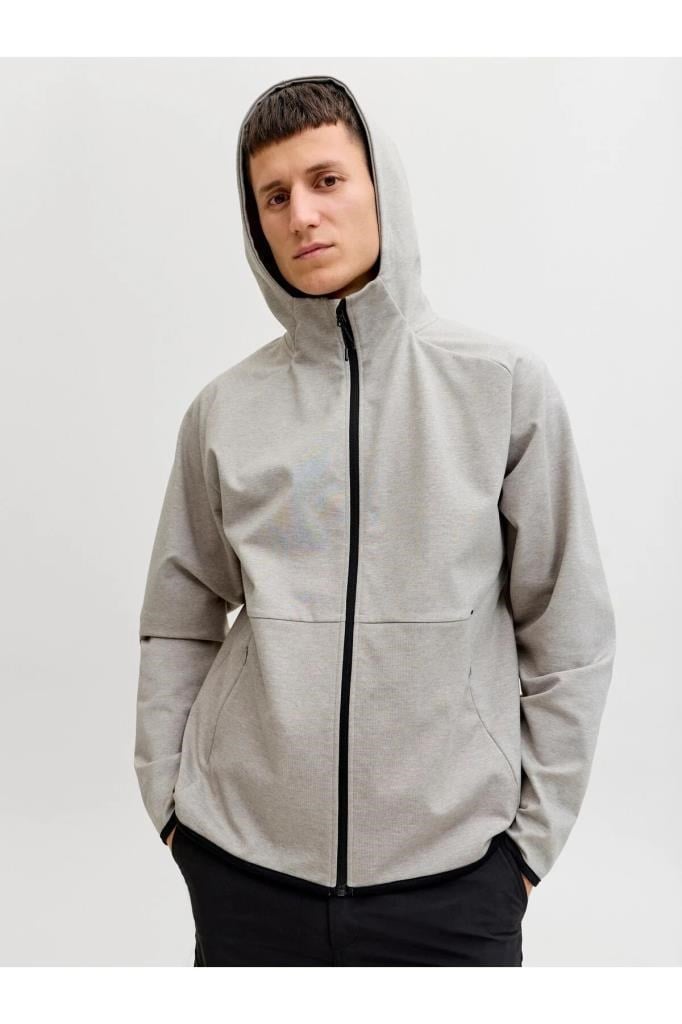 Jack&Jones 12289209 JJEBASE SWEAT ZIP HOOD SN LIGHT GREY ERKEK SWEATSHİRT