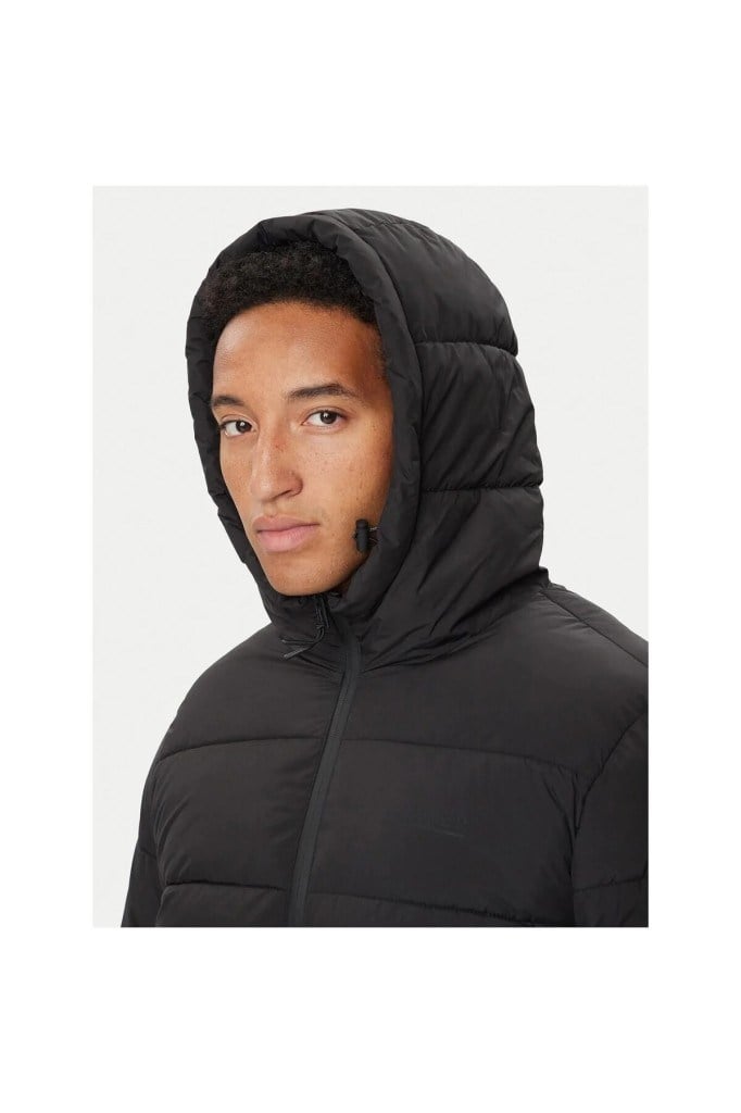 Jack&Jones 12299907 JJEFREDDIE PUFFER HOOD BLACK ERKEK MONT