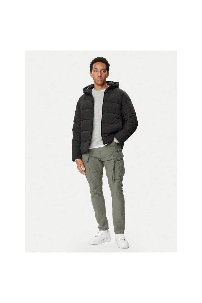 Jack&Jones 12299907 JJEFREDDIE PUFFER HOOD BLACK ERKEK MONT