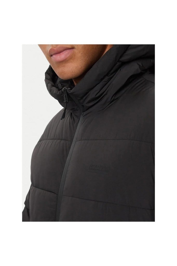 Jack&Jones 12299907 JJEFREDDIE PUFFER HOOD BLACK ERKEK MONT
